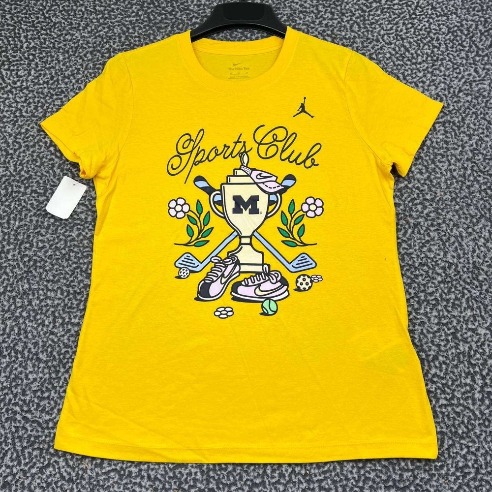 Nike Michigan Wolverines Sports Club Shirt Women Medium Yellow Short Sleeve New